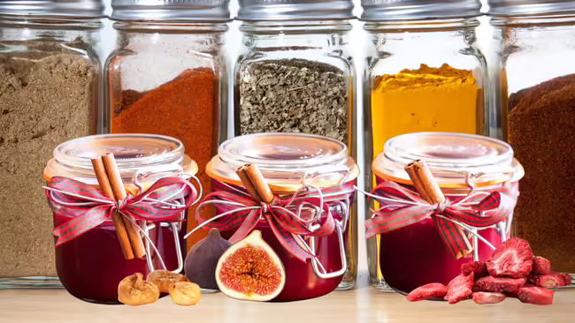 Jars of jam and spices
